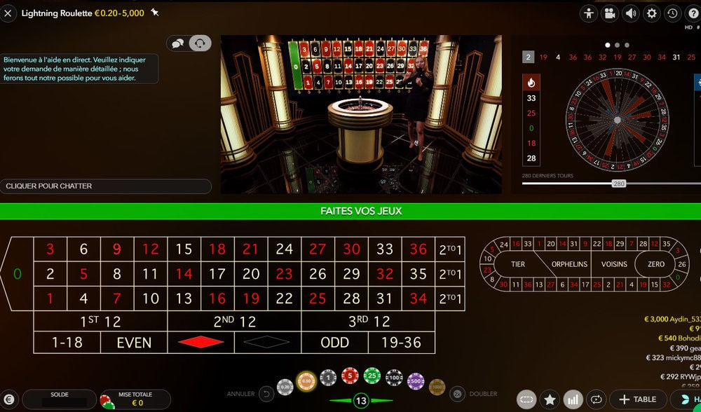 Lightning Roulette retransmise en streaming aux Internautes