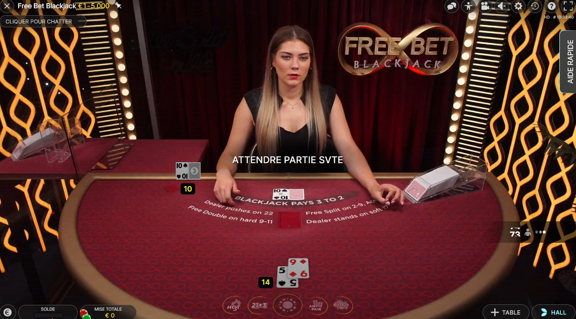 Free Bet Blackjack, la table de black jack en live d’Evolution Gaming Free Bet Blackjack