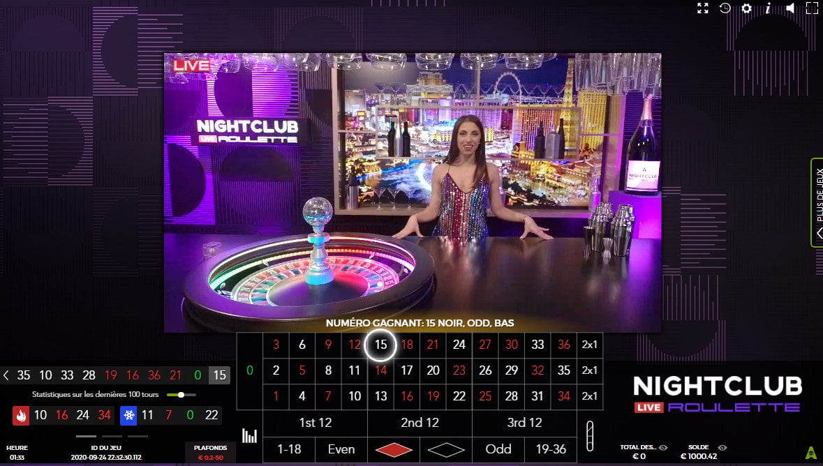 Numero gagnant de la Nightclub Roulette
