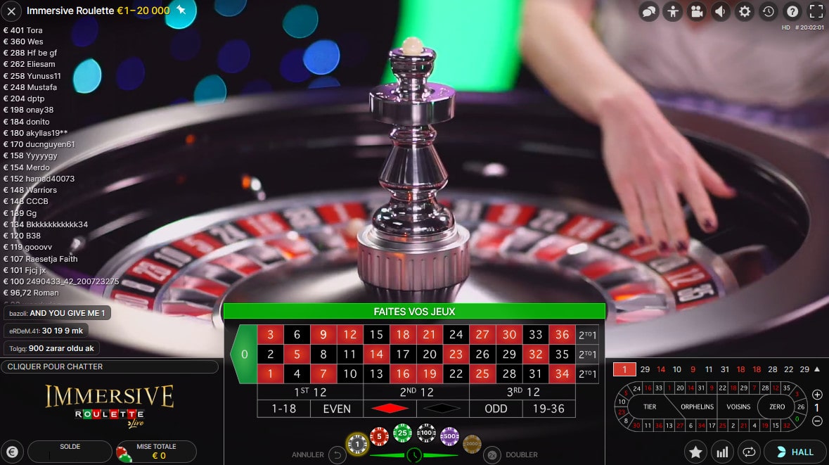 Details de la roulette Immersive en direct de studio d'Evolution