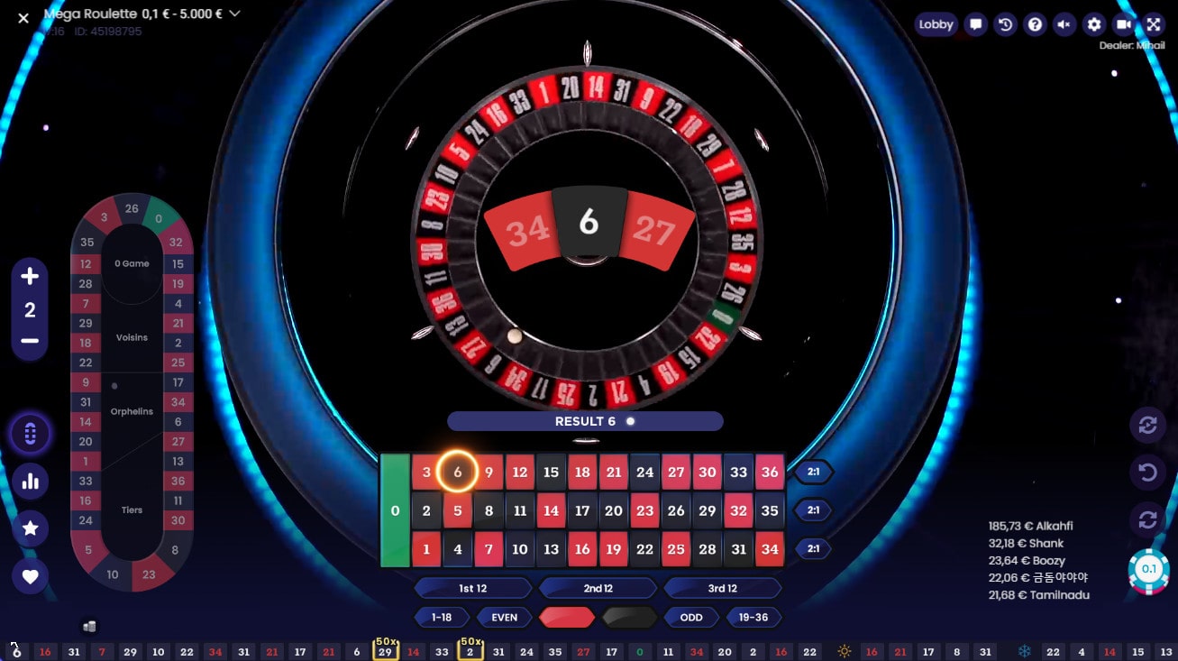 Numero gagnant sur Mega Roulette de Pragmatic Play live