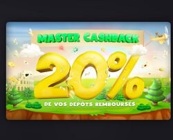 La promo Master Cashback permet de profiter de 20% cashback sur tous le dépôts en MasterCard.