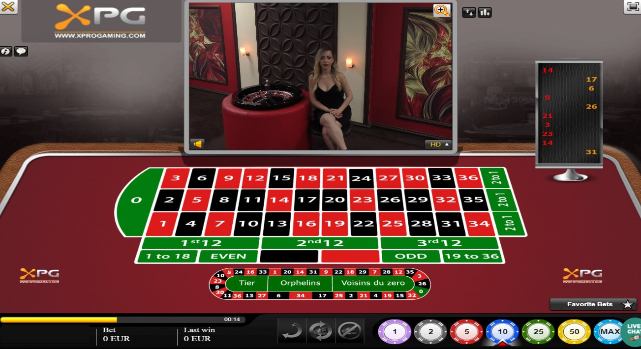 Croupière a une table de Roulette en ligne Xpro Gaming