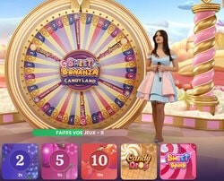 Croupiere sur le jeu en live Sweet Bonanza Candyland disponible sur Dublinbet