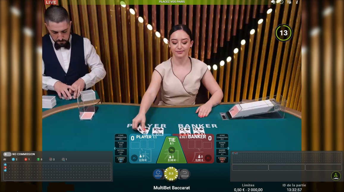 Melange de cartes avec croupière en live de Multibet Baccarat d'Authentic Gaming