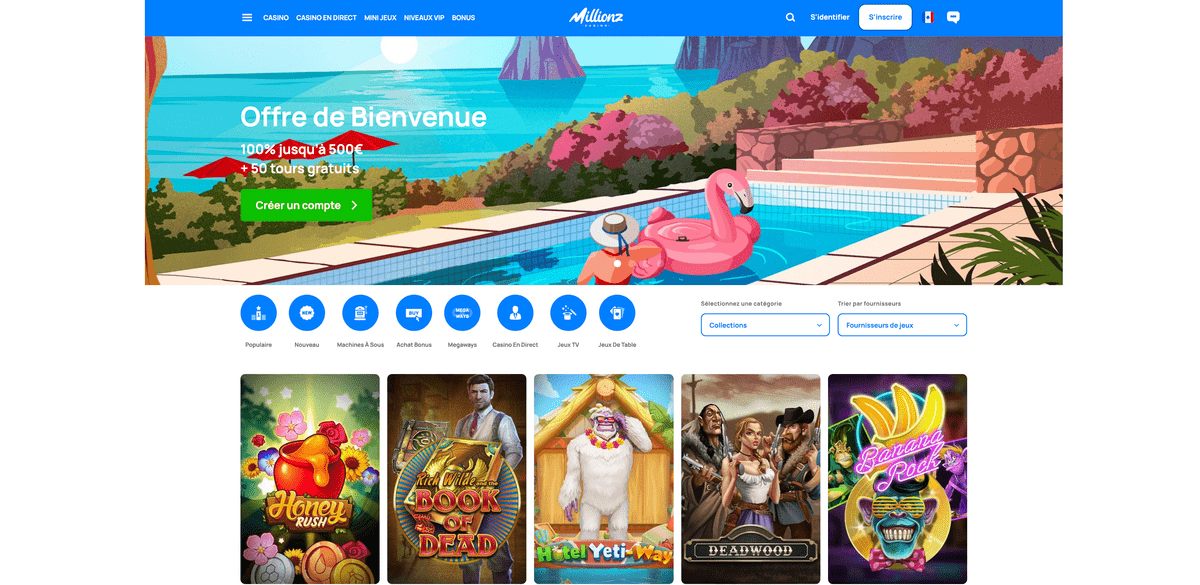 Avis sur le casino en ligne Millionz avec ses milliers de jeux