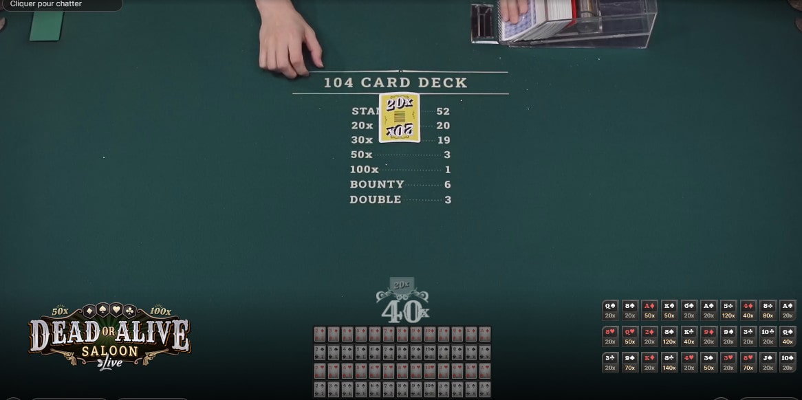 Vue des cartes sur le jeu Dead Or Alive Saloon