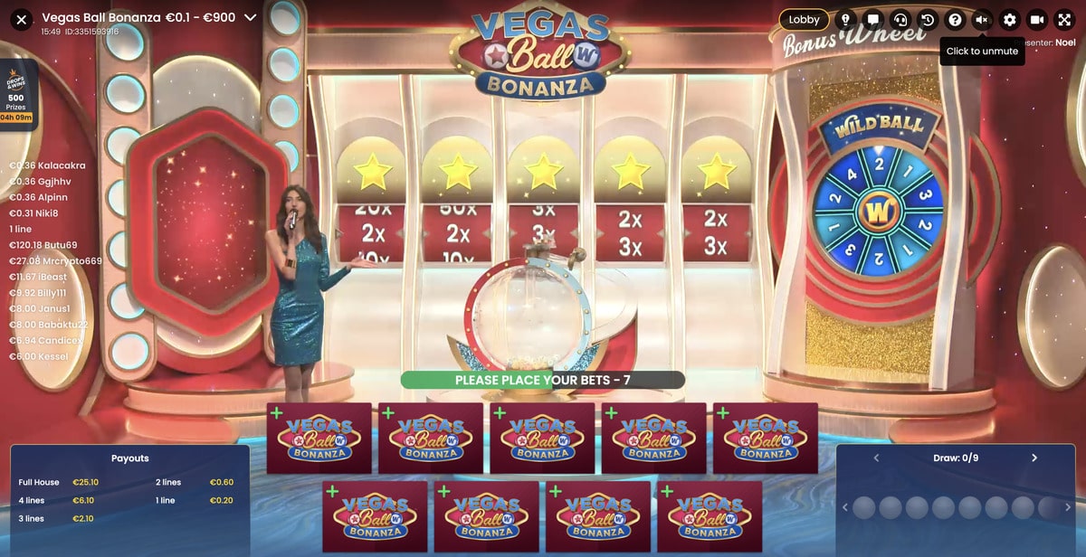 Studio du jeu en live Vegas Ball Bonanza