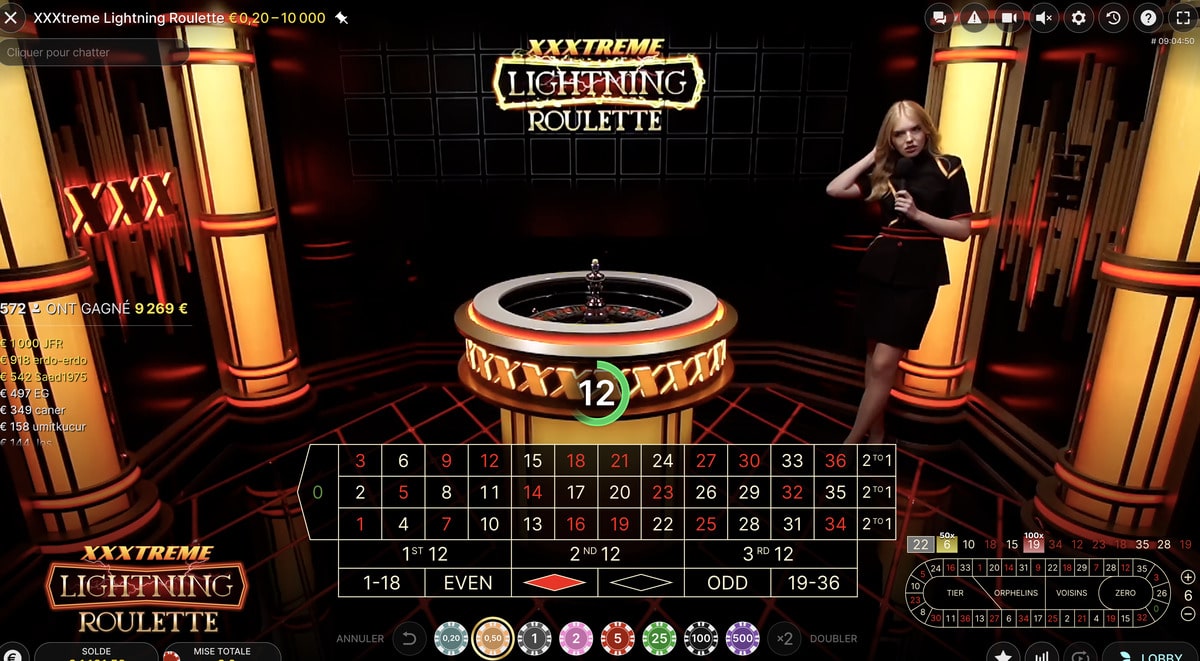 Capture d'ecran de la roulette XXXtreme Lightning