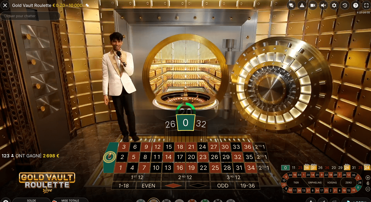 Croupier en direct en direct Gold Vault Roulette