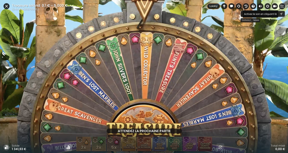 Roue de la fortune Treasure Island de Pragmatic Play Live