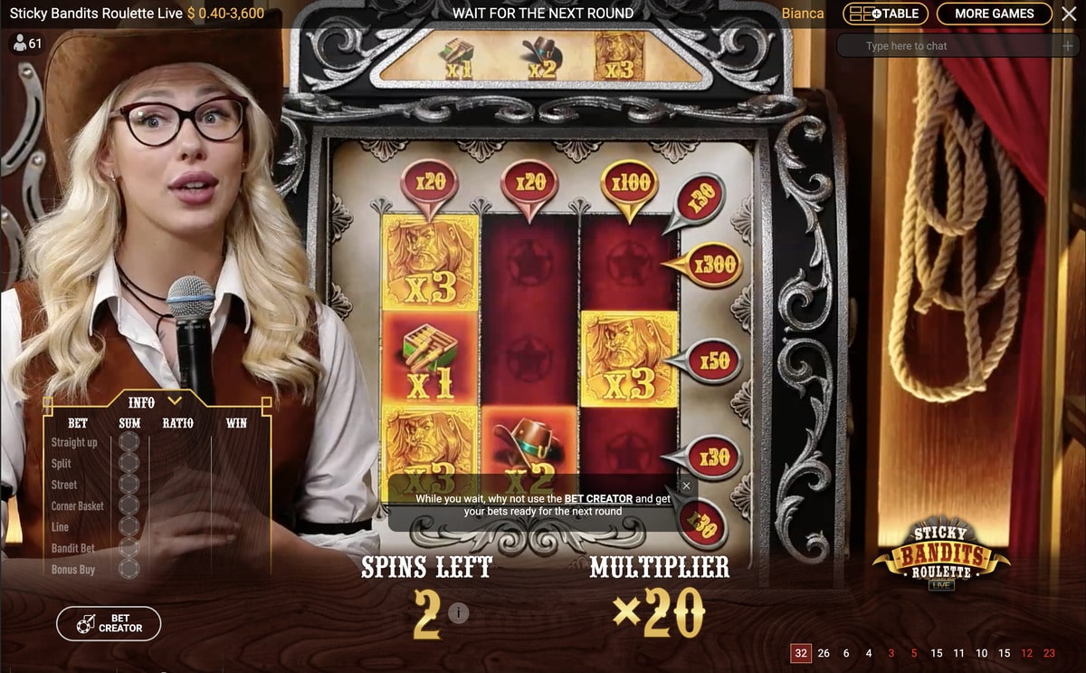 Jeu Bonus de Sticky Bandits Roulette Live