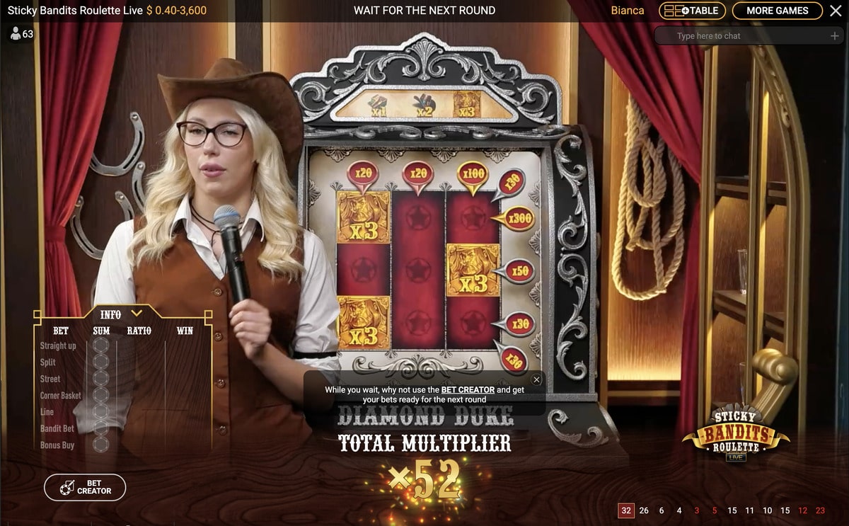 Multiplier de Sticky Bandits Roulette Live