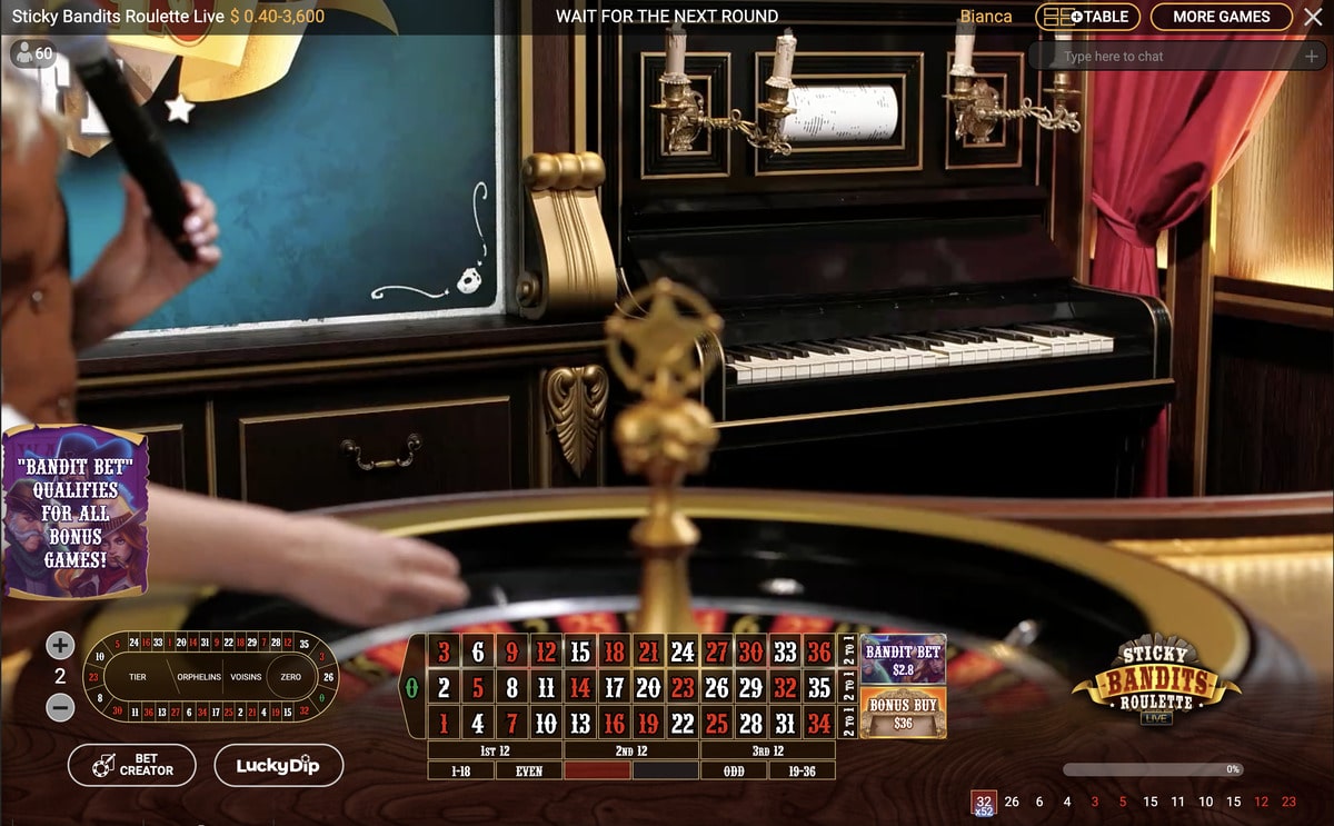 Lancement de la bille de la Roulette Live Sticky Bandits