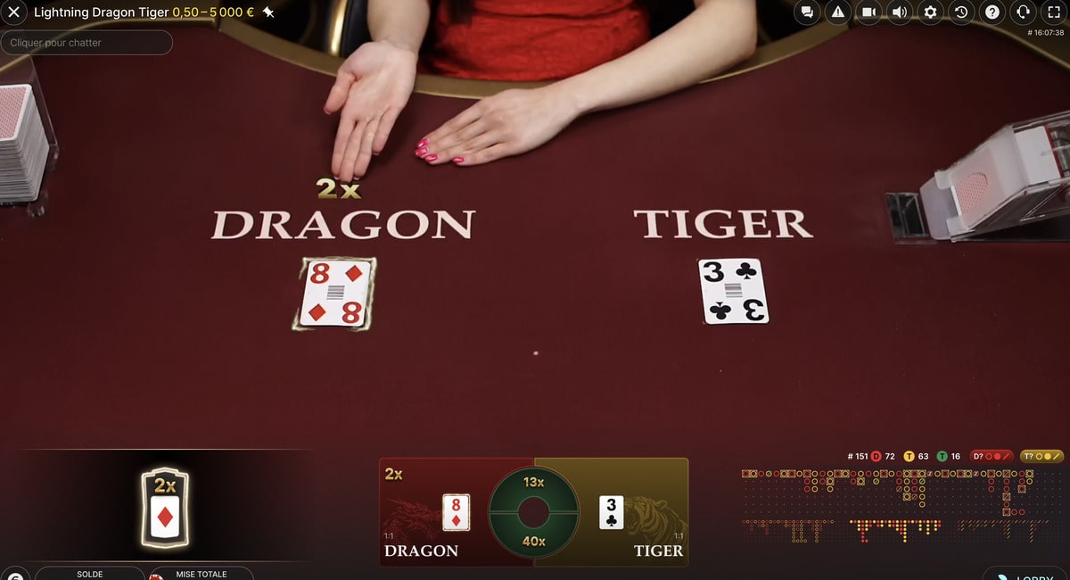 Table de jeu en live Lightning Dragon Tiger
