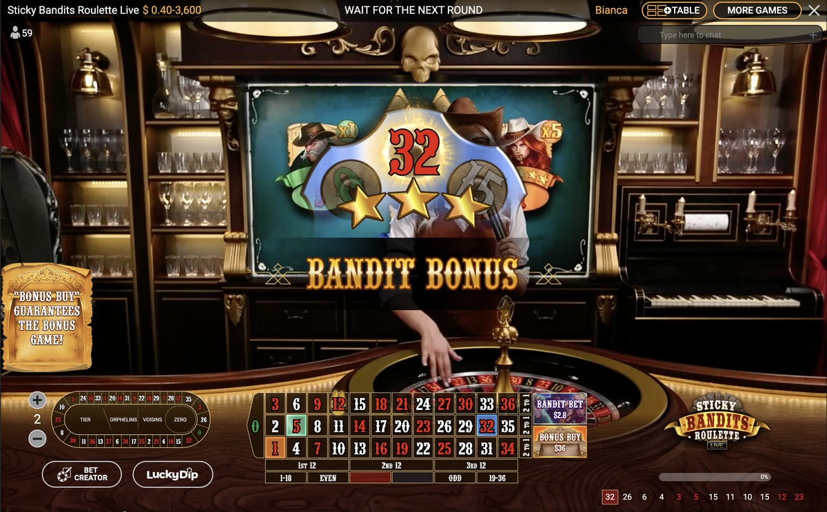 Numero Gagnant sur Sticky Bandits Roulette Live
