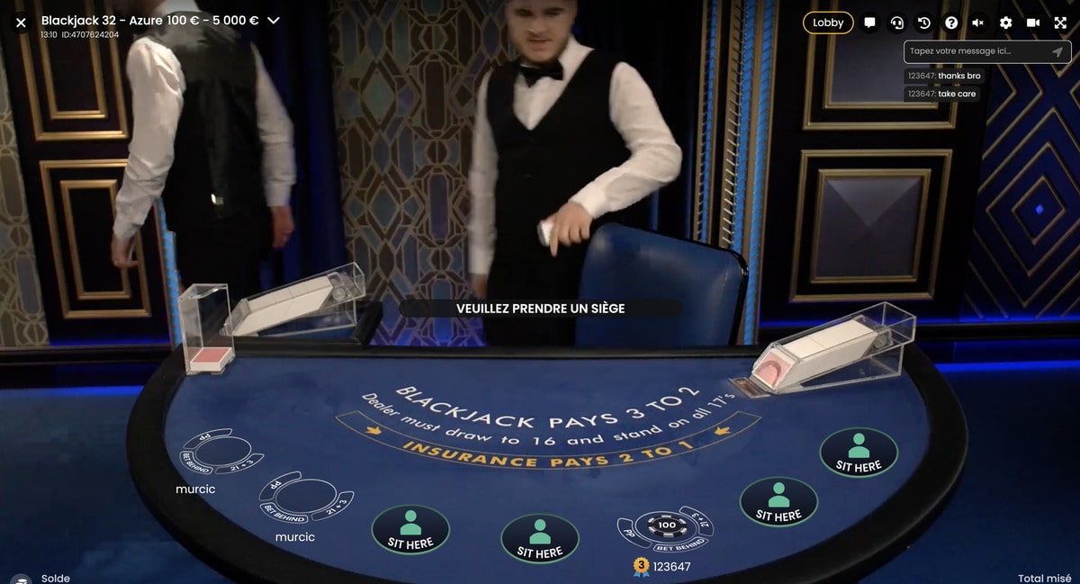 Changement de croupier sur la table Blackjack Azure