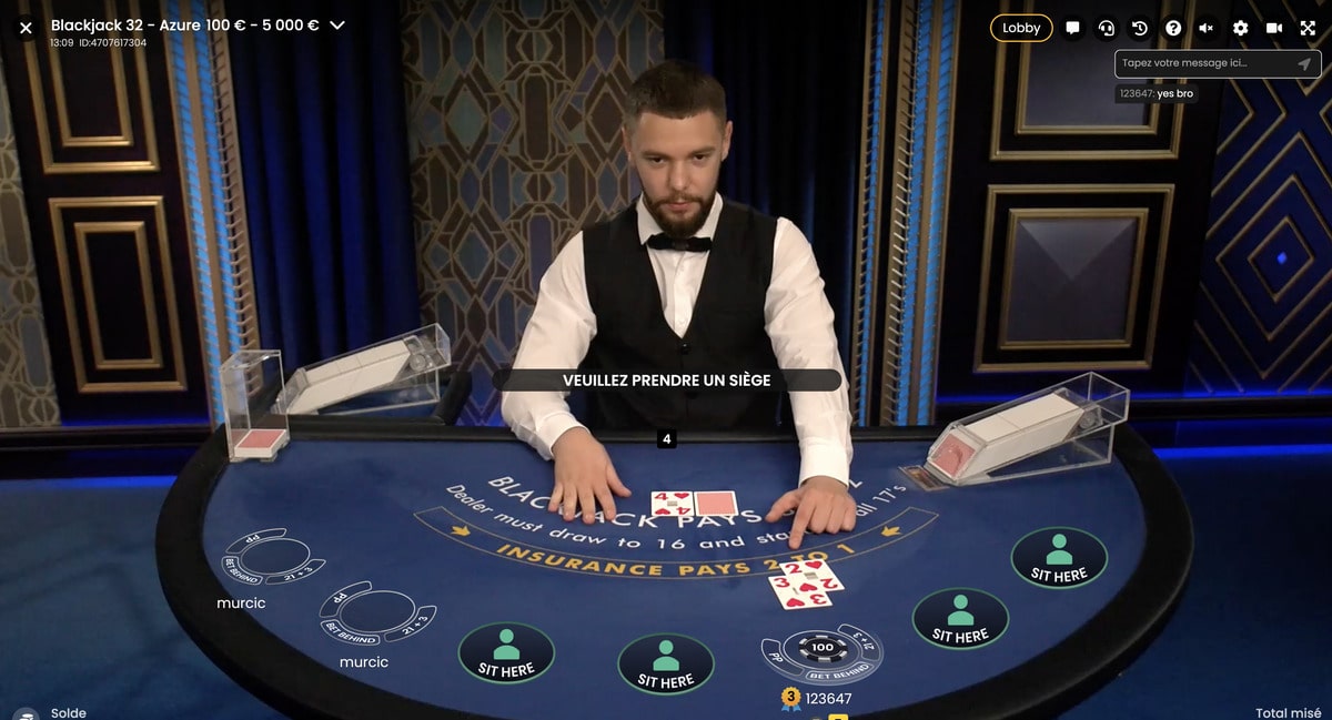 Studio sur la table Blackjack Azure
