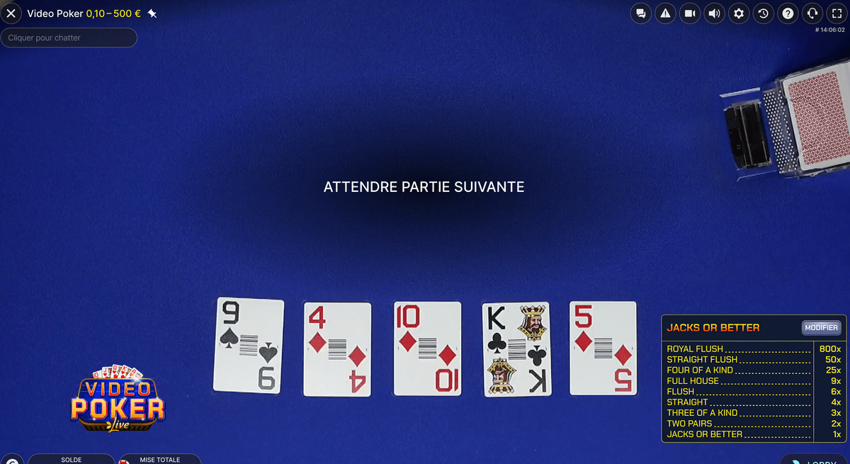live video poker Video Poker Live d'Evolution