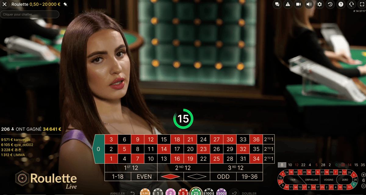 Croupière en Direct d'une Live Roulette