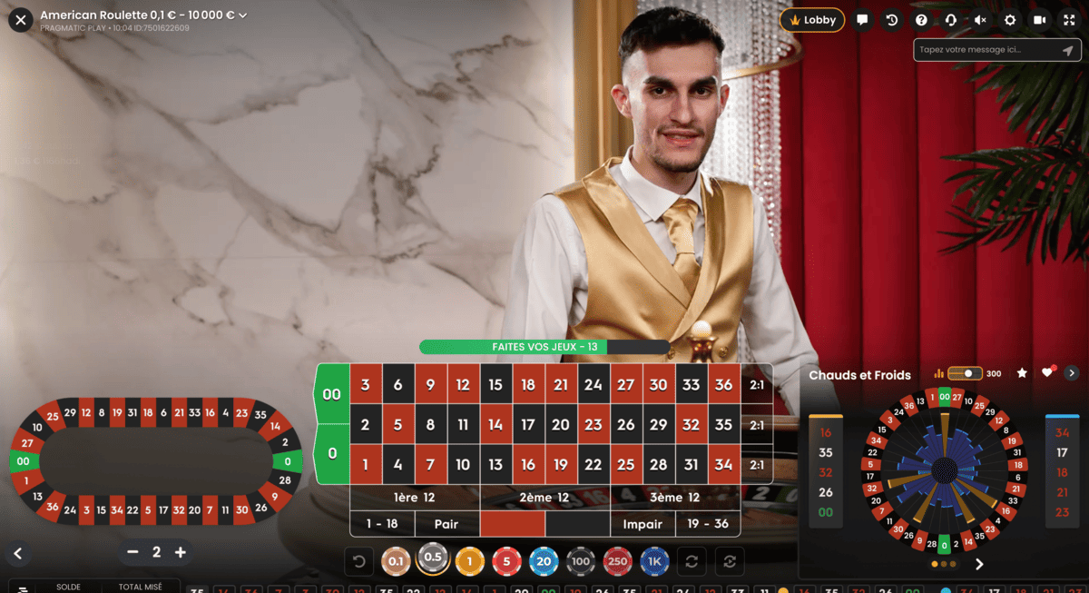 Croupier en Direct sur American Roulette de Pragmatic Play Live