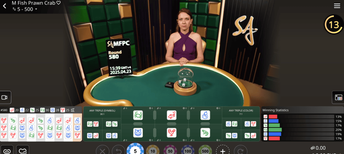 Croupiere en live sur Fish Prawn Crab