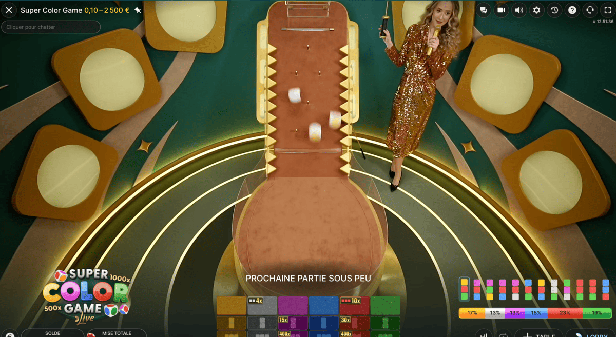 Dés en live sur Super Color Game