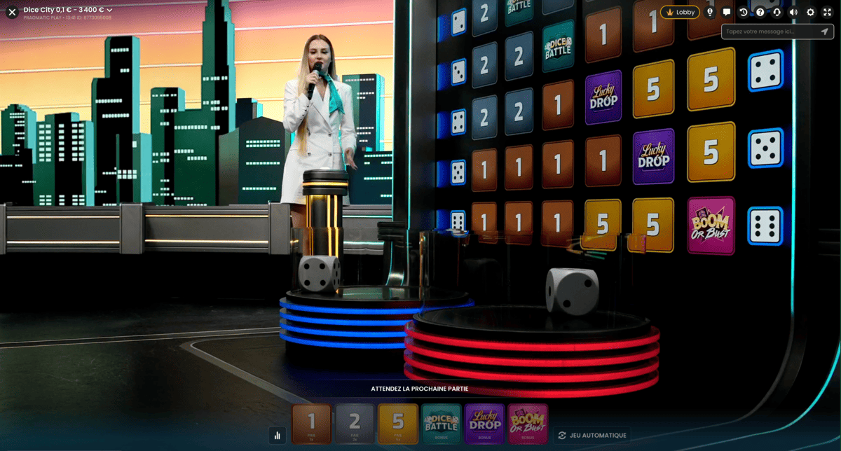 Dés en ligne avec croupier en direct sur Dice City