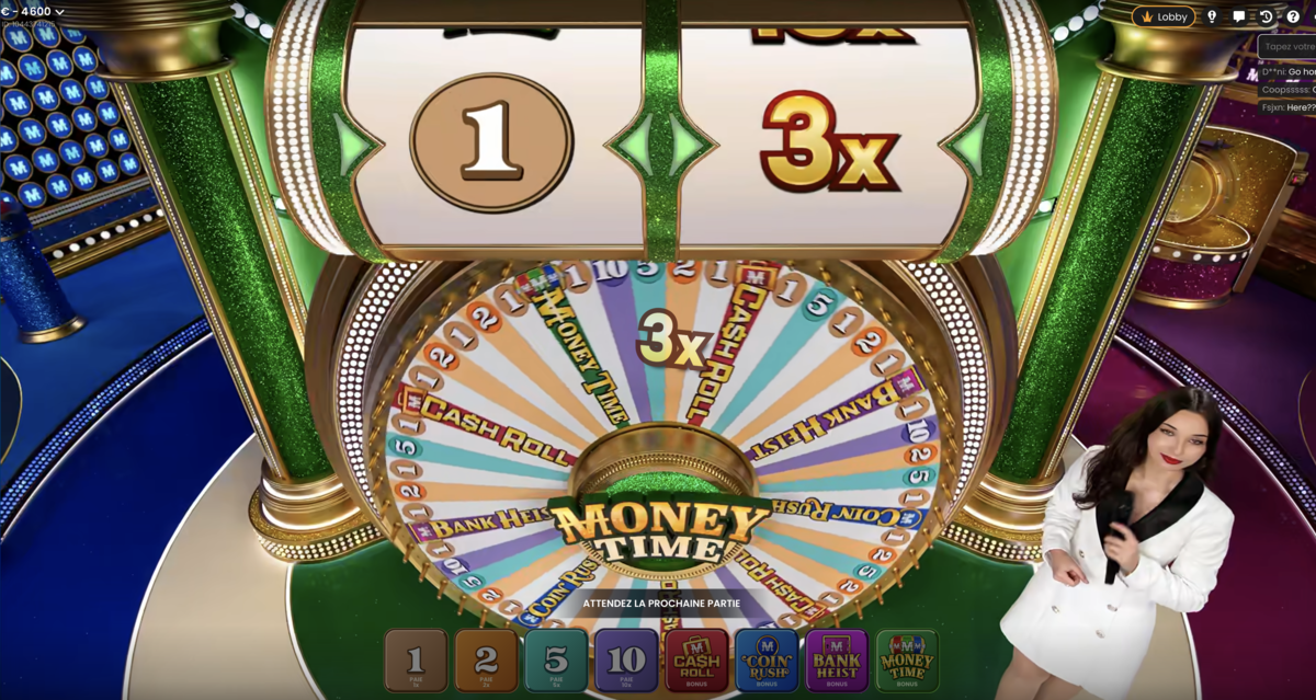 Multipliers sur le jeu en live Money Time