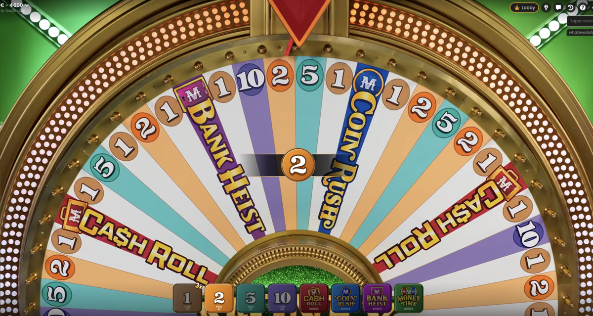 Roue sur le jeu en live Money Time