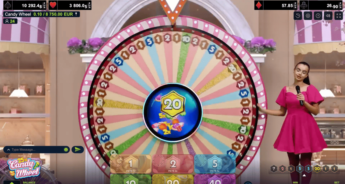 Croupiere en direct sur Candy Wheel